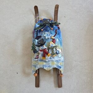 Vintage Snowmen Sled Christmas Holiday Ornament Decoration‎ Festive Display